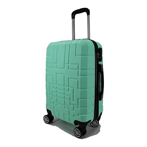 R.Leone valigia da 1 pezzo fino a set 4 trolley rigido grande, medio, bagaglio a mano e beauty case 4 ruote in abs 611 (l valigia grande, verde acqua)