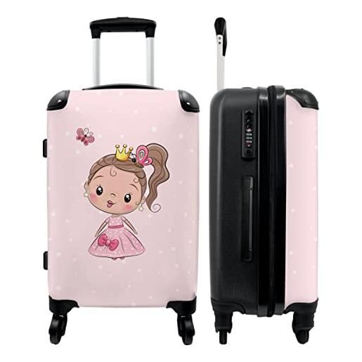NoBoringSuitcases.com® valigia rigida grande travel bag trolley ragazza valigia grande principess - rosa - pois - pastello - farfalla - 67x43x25cm