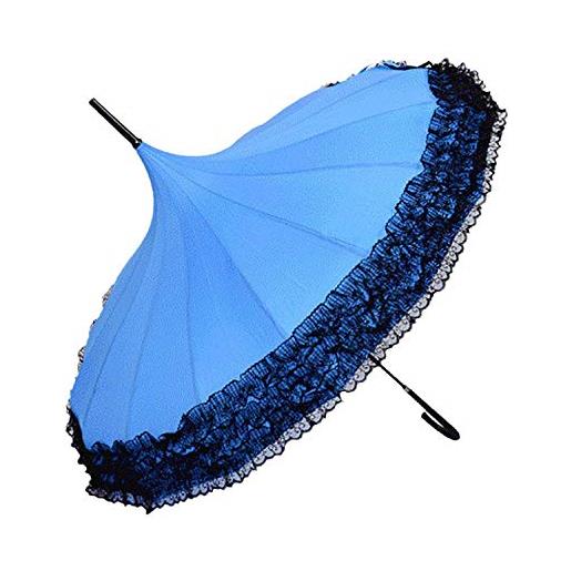 ZMN 16 file di ombrelli pagoda in pizzo multistrato moda donna ombrello creativo a manico lungo-cielo blu_85 cm