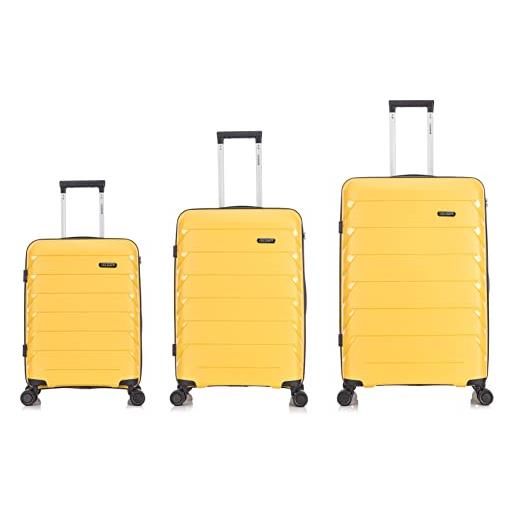 CELIMS valigia rigida e morbida in polipropilene, lucchetto tsa integrato, ultra leggero, 4 ruote doppie, giallo, lot de 3 ( 55cm + 65cm + 75cm ), polipropilene ultraleggero