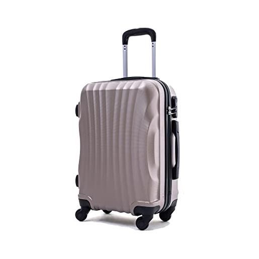R.Leone valigia da 1 fino a set 4 trolley rigido grande, medio, bagaglio a mano e beauty case 4 ruote in abs 2037 (oro, l grande)