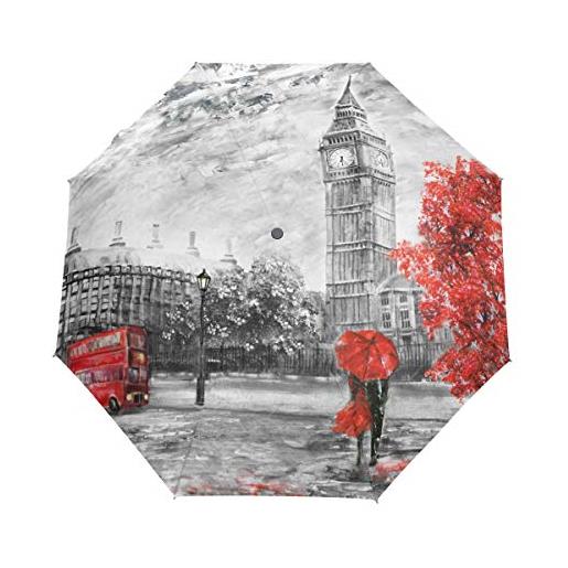 Jeansame - ombrello da pioggia pieghevole e compatto, stile vintage, con immagine di big ben e londra, per donne e uomini, ragazzi e ragazze