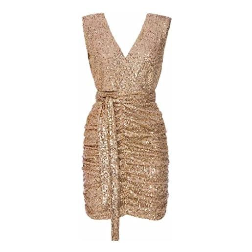 Swing Fashion sparkle | gold mini donna elegante festivo festa sera | abiti da sposa | vestito con paillettes corto | abito glitterato | senza maniche | oro | 40