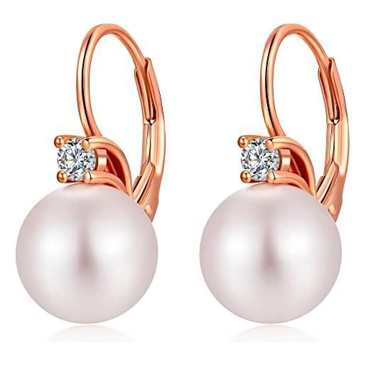 jiamiaoi orecchini di perle orecchini in oro rosa donna orecchini argento 925 orecchini con perle argento 925 donna perle orecchin 10mm, orecchini a monachella