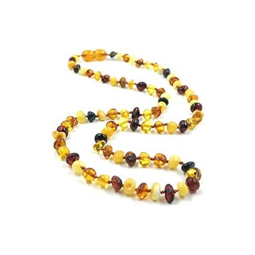 Amber Jewelry Shop collana ambra adulto, collana di ambra barocca multicolore | collana in vera ambra certificata 46 cm, ambra, ambra