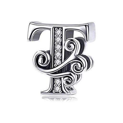 YASHUO ciondolo in vero argento sterling 925 con iniziale a-z, 26 lettere, per braccialetti da donna pandora, cristallo, 