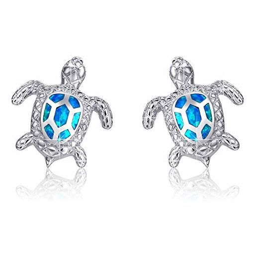 D.INFINITY orecchini a bottone sea turtle , orecchini in argento sterling 925 blue opal per donne e ragazze