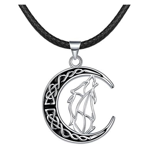 REIOT collana con testa di lupo, collana vichinga da uomo con cordino in pelle cerata, ciondolo testa di lupo amuleto della mitologia nordica