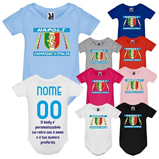 BrolloGroup body neonato calcio scudetto napoli campioni d'italia 2023 3 scudetti personalizzabile con nome e numero ps 28161-nap-2-bs