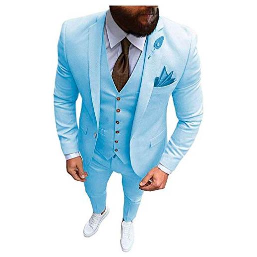 Botong uomo slim fit peak risvolto abiti giacca gilet pantaloni 3 pc un pulsante smoking da sposa cena abiti, azzurro, 46