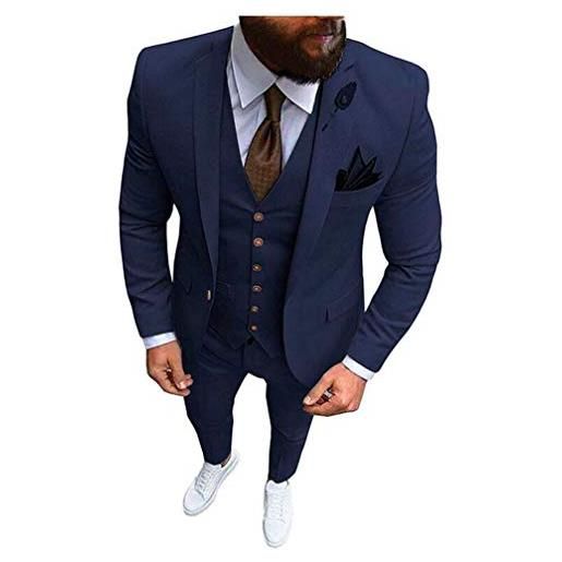 Botong uomo slim fit peak risvolto abiti giacca gilet pantaloni 3 pc un pulsante smoking da sposa cena abiti, marina militare, 52