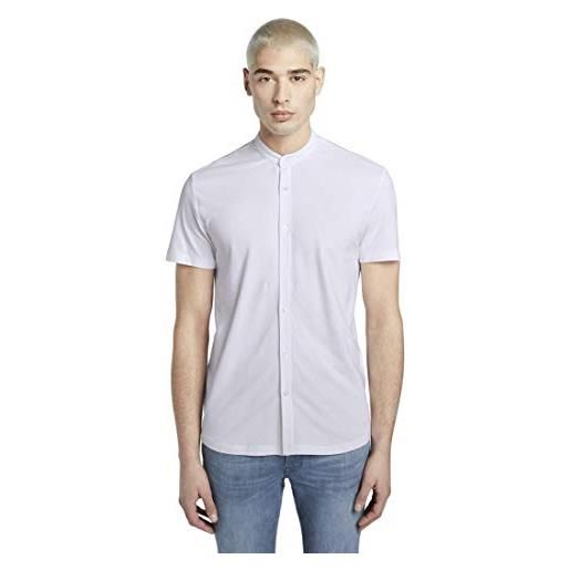 TOM TAILOR Denim camicia basic a maniche corte con colletto mao, uomo, bianco (white 20000), l