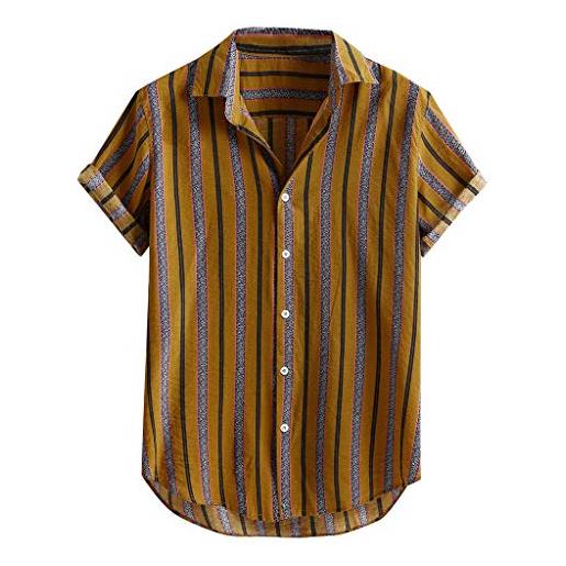 Xmiral camicia uomo cotone lino a righe henry colla largo manica corta bottoni casual (l, 4blu)