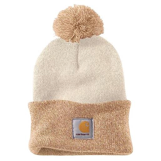 Carhartt berretto con risvolto in maglia con pompon 102240 fascia invernale, bianco inverno, taglia unica donna