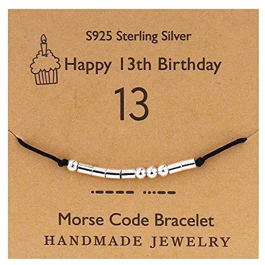 YooAi bracciale codice morse regali di buon compleanno per ragazze ragazzi bracciale in argento gioielli regalo di compleanno per 13 anni perline su cavo di seta 13 °