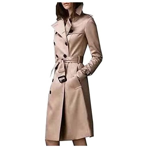 BAIXIAOCHI cappotto da donna primaverile e autunnale cappotto doppiopetto slim lungo trench da donna, nero, l