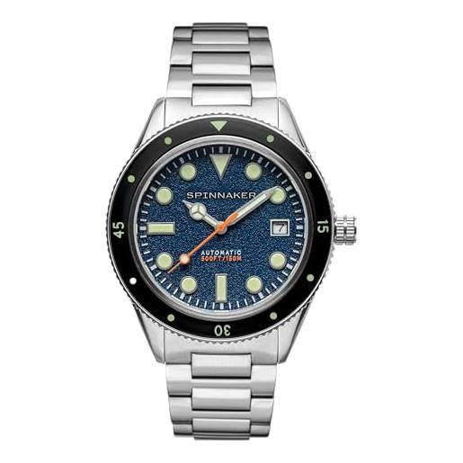Spinnaker mens 42mm cahill mid size automatic admiral blue 3 hands watch with solid stainless steel bracelet sp-5075-22
