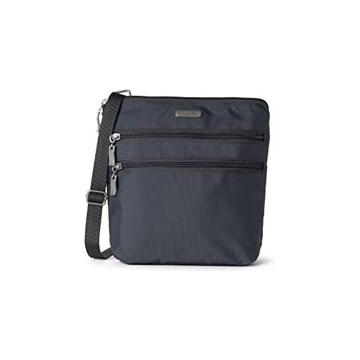 Baggallini, essential-borsa a tracolla da donna, con porta carte rfid integrato, con tasca per telefono ad accesso rapido, grigio antracite