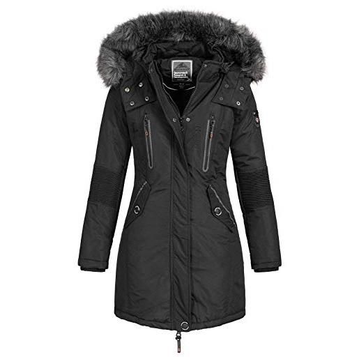 Geographical Norway - giacca invernale da donna coracle/coraly xl con cappuccio in pelliccia nero ii s