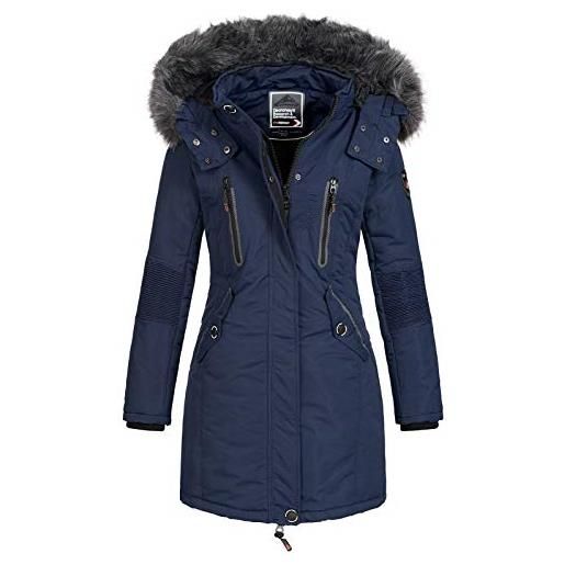 Geographical Norway - giacca invernale da donna coracle/coraly xl con cappuccio in pelliccia navy ii l