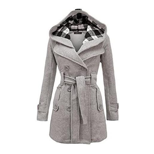 KeYIlowys cappotto da donna in lana con cappuccio e cintura in stile nuovo stile doppiopetto