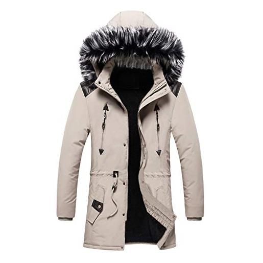 Storerine - piumino invernale da uomo, caldo, parka, con cappuccio, pelliccia, a maniche lunghe, con cerniera, taglia l, 3xl, nero , xl