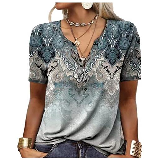GRMLRPT camicia manica lunga maglia donna scollo a v t-shirt elegante bluse maglietta donna stampato basic tee shirt(nero, xxl)
