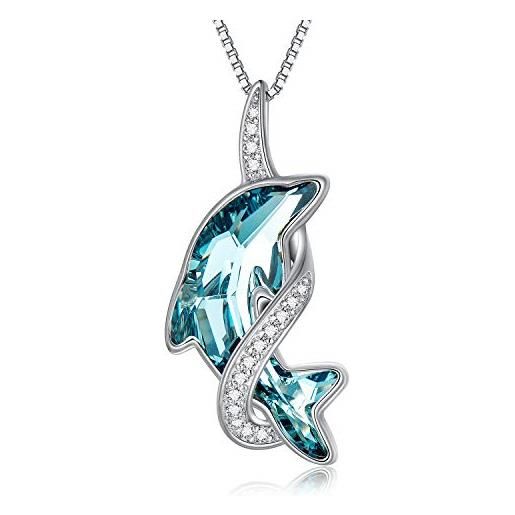 TOUPOP s925 - collana con ciondolo a forma di tartaruga marina e delfino, in argento sterling con motivo oceano, regalo di compleanno per sorelle e ragazze, cristallo