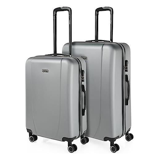 ITACA - set valigie - set valigie rigide offerte. Valigia grande rigida, valigia media rigida e bagaglio a mano. Set di valigie con lucchetto combinazione tsa 71116, argento