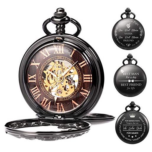 Treeweto - orologio da taschino unisex, personalizzabile, con incisione a forma di drago, orologio da taschino con catena, regalo per mamma, papà, marito, figlio, testimone