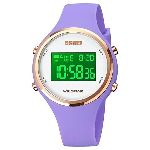 XCZAP donne display a led elecreonic orologio moda chrono allarme orologio digitale donna sport all'aperto wirstwatch, purple