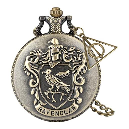 WRVCSS orologio da tasca al quarzo bronzo vintage analogico collana pendente catena donna uomo accessori regalo corvonero