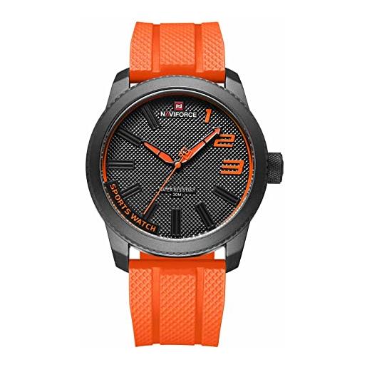 Naviforce nanviforce orologi di modo con cinturino in silicone top brand di lusso degli uomini della vigilanza sport, arancione, inglese