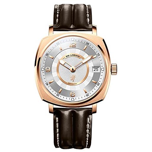 Lobinni orologio casual da uomo quadrato automatico di moda meccanico analogico di lusso di marca superiore orologio casual, rosa-bianco-l, meccanico