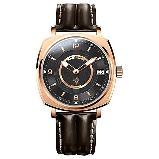 Lobinni orologio casual da uomo quadrato automatico di moda meccanico analogico di lusso di marca superiore orologio casual, rosa-nero-l, meccanico