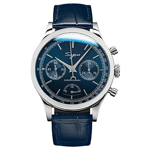 SEA-KORS sugess indicatore di riserva di potere blu gabbiano 1963 st1906 movimento cronografo orologio cristallo zaffiro meccanico uomo pilota 40mm, argento, cinturino
