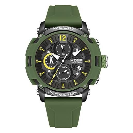 MEGIR orologi al quarzo sportivi da uomo con cronografo luminoso calendario automatico impermeabile cinturino in silicone, verde