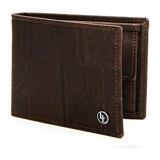Locklair sleek wallet in pelle di sughero vegano, portafoglio da uomo con protezione rfid, portafoglio da uomo in sughero, portafoglio vegano e sostenibile | locklair, marrone scuro. 