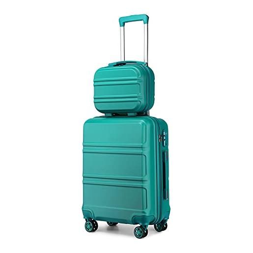 KONO set di 2 valigia e borsa da toilette, bagaglio a mano 55cm rigido trolley da viaggio con 4 ruote rotanti e lucchetto tsa, turchese