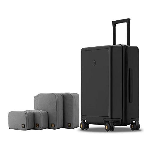 LEVEL8 valigia bagaglio a mano elegante opaco 100% pc valigia trolley con organizer valigie viaggio set di 4, valigie con 4 ruote doppie girevoli e lucchetto tsa integrato, 55cm, 40l, nero