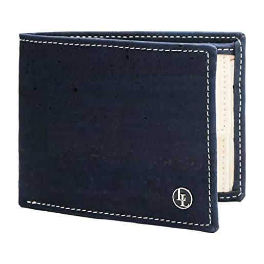 Locklair sleek wallet in pelle di sughero vegano, portafoglio da uomo con protezione rfid, portafoglio da uomo in sughero, portafoglio vegano e sostenibile | locklair, blu scuro / bianco