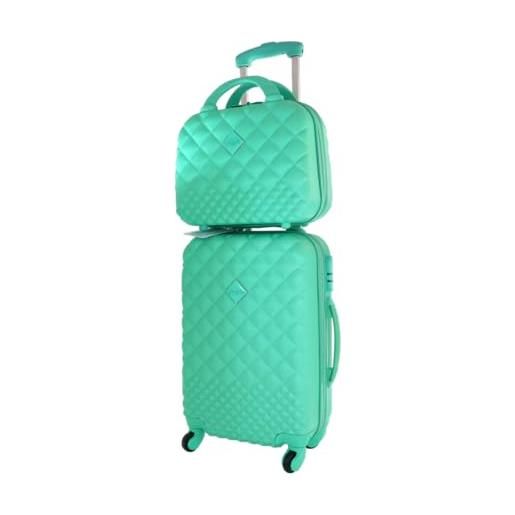 Camomilla milano set valigeria, set di valigie, trolley da viaggio (40 lt. ) + vanity case (15 lt. ), materiale rigido, ruote pivotanti, colore verde azzurro