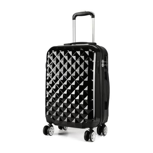 KONO valigia bagaglio a mano leggera e rigide pc+abs trolley con 4 ruote girevoli (nero, s-55cm)