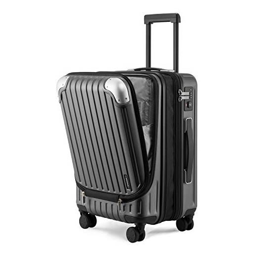 LEVEL8 valigia bagaglio a mano 55cm espandibile valigia trolley rigido ultra leggero in abs+pc valigie con chiusura tsa e 4 ruote doppie girevoli, 55x37x25cm, 42l, grigio
