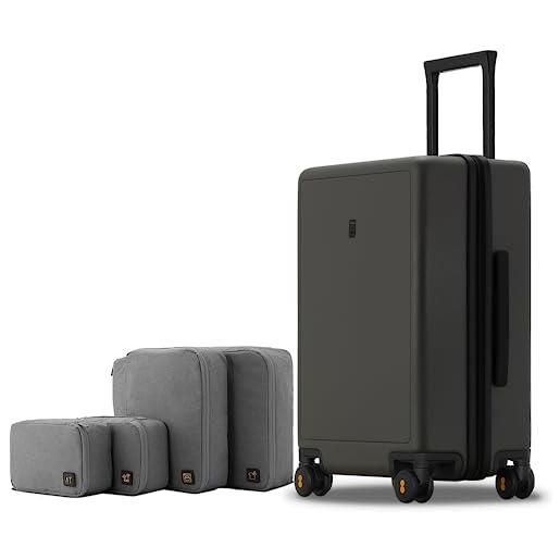 LEVEL8 valigia bagaglio a mano elegante opaco 100% pc valigia trolley con organizer valigie viaggio set di 4, valigie con 4 ruote doppie girevoli e lucchetto tsa integrato, 55cm, 40l, verde oliva