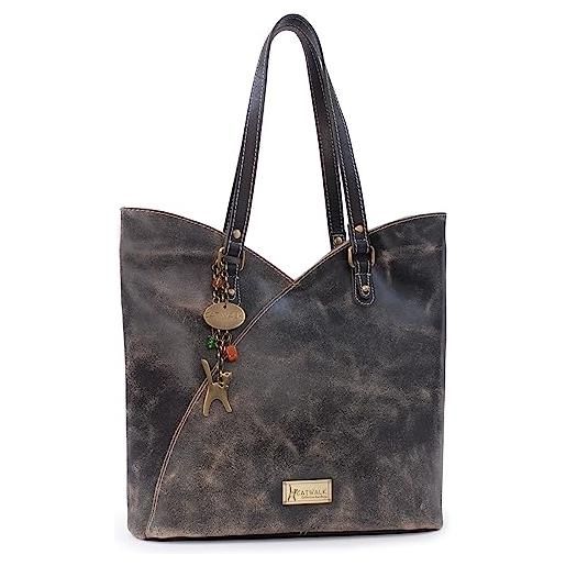 Catwalk Collection Handbags - grande borsa tote donna - borsa a spalla tulipano - pelle invecchiata - abigail - nero