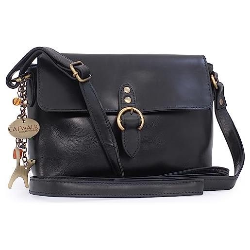 Catwalk Collection Handbags - piccola borsa tracolla donna pelle - borsetta - tracolla regolabile - freya - marrone