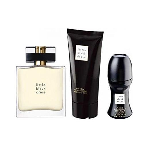 Avon little black dress - set di 3 profumi classici/eleganti eau de parfum spray, lozione per il corpo