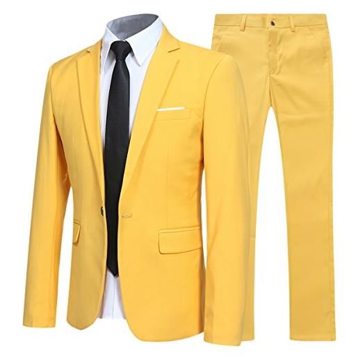 Allthemen abiti da uomo 2 pezzi suit slim fit wedding dinner tuxedo abiti per uomo business casual giacca e pantaloni 10 colori disponibili giallo xl