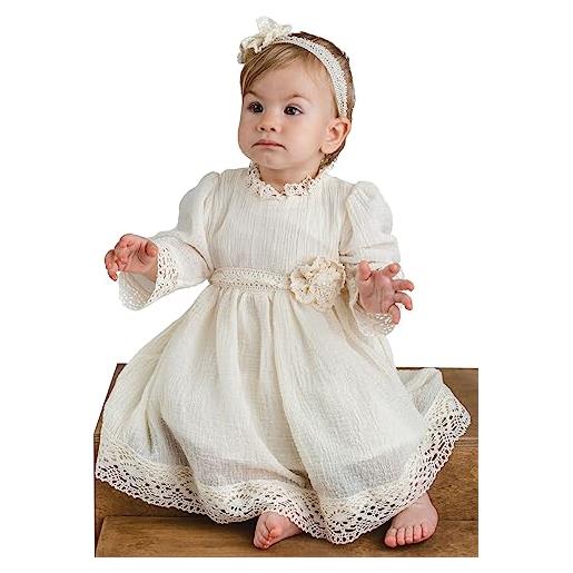 Aidalux abito per battesimo o occasioni speciali per neonata o bimba con fascia per capelli, realizzato in morbida mussolina di 100% cotone (beatrice, 3-6 mesi)